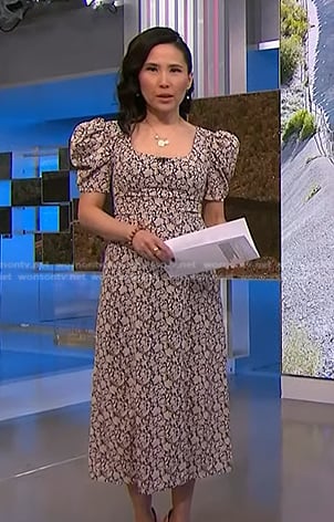 Vicky’s black floral puff sleeve dress on NBC News Daily