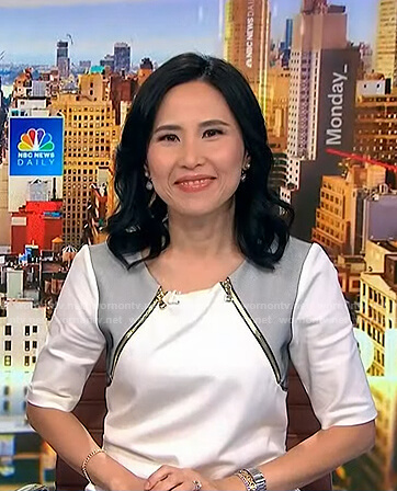 Vicky's white zip detail dress on NBC News Daily