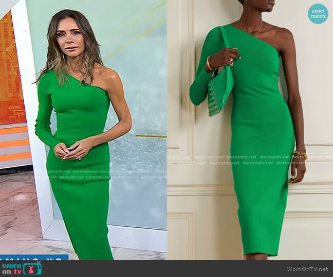 Victoria Beckham VB Body One-Sleeve Knitted Midi Dress worn by Victoria Beckham on Today
