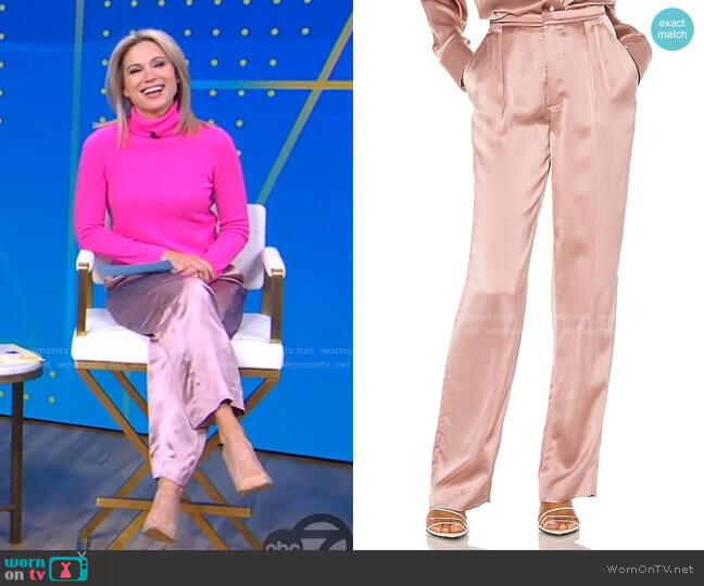 Vince  Liquid Shine Satin Trousers worn by Amy Robach on Good Morning America
