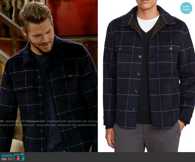 Vince Splittable Windowpane Shirt Jacket worn by Liam Spencer (Scott Clifton) on The Bold and the Beautiful