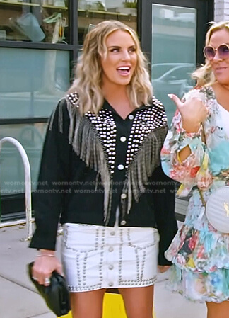 Whitney’s black studded fringed jacket and skirt on The Real Housewives of Salt Lake City
