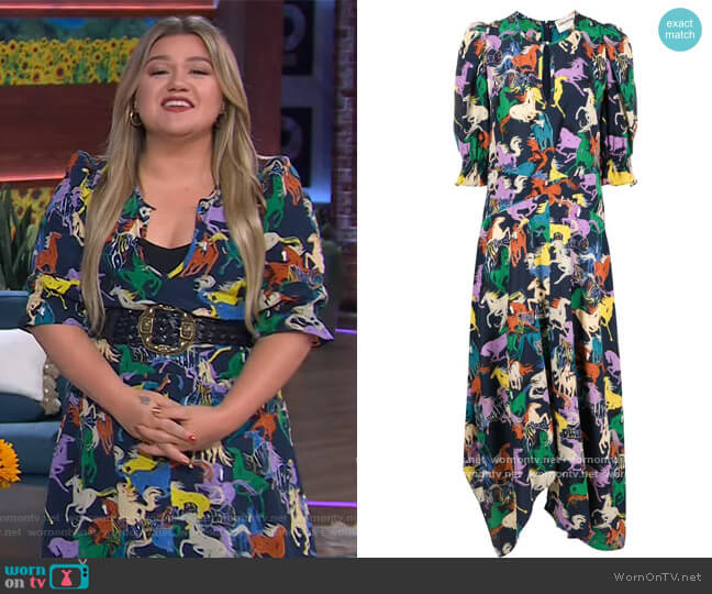 Zadig and Voltaire Horse Print Silk Dress worn by Kelly Clarkson on The Kelly Clarkson Show