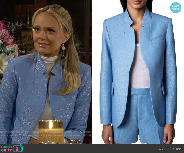 Zadig & Voltaire Very Lin Sparkle Blazer in Azur worn by Abby Newman (Melissa Ordway) on The Young and the Restless
