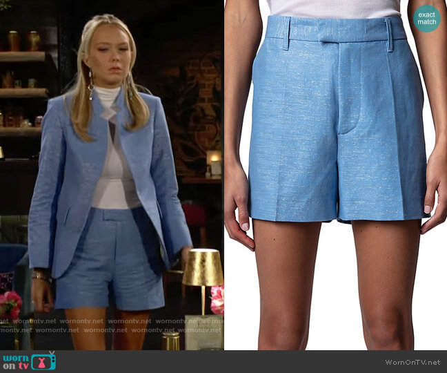 Zadig & Voltaire Please Linen Blend Shorts in Azur worn by Abby Newman (Melissa Ordway) on The Young and the Restless
