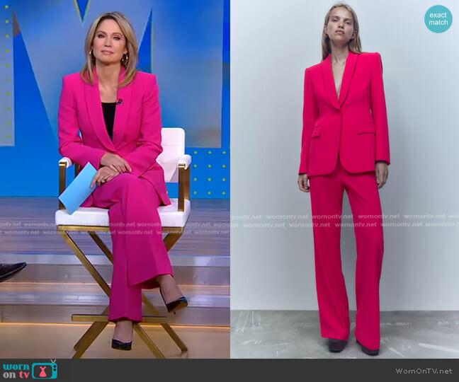 Zara Blazer with Tuxedo Collar and Pants worn by Amy Robach on Good Morning America