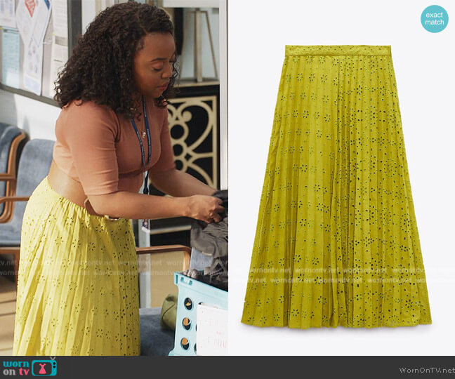  Pleated Skirt with Embroidery worn by Janine Teagues (Quinta Brunson) on Abbott Elementary