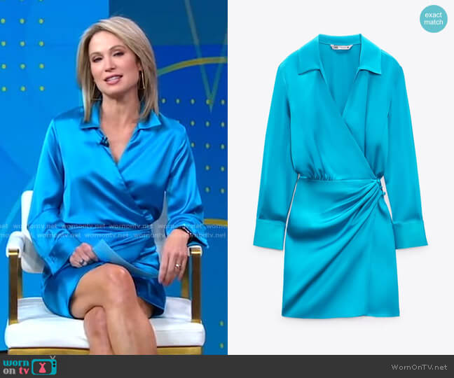 Zara Satin Effect Wrap Dress worn by Amy Robach on Good Morning America