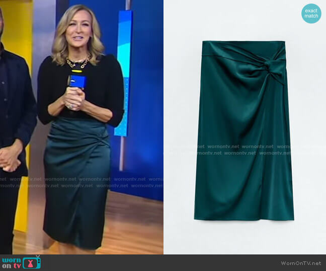 Zara Satin Skirt With Knotted Detail worn by Lara Spencer on Good Morning America