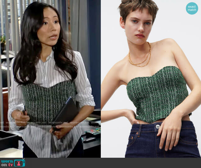 Zara Tweed Corset Top worn by Allie Nguyen (Kelsey Wang) on The Young and the Restless