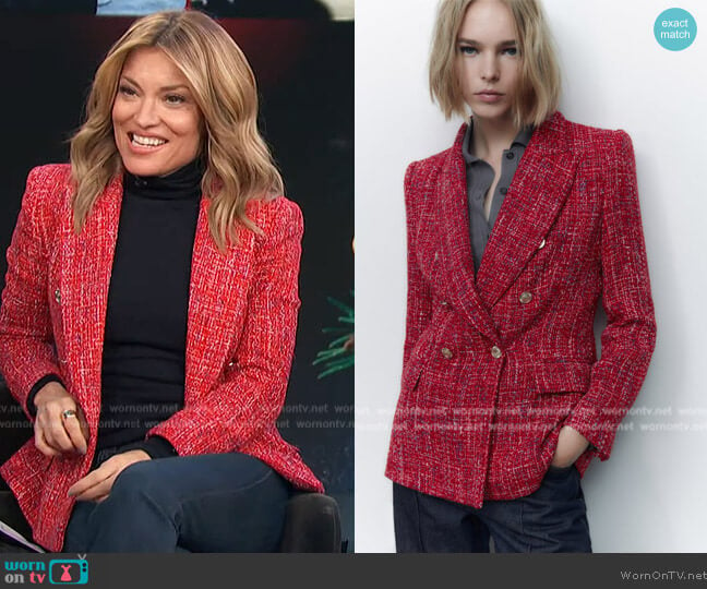 WornOnTV: Kit’s red double breasted tweed blazer on Access Hollywood ...