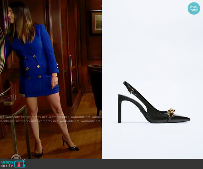 Zara Leather Slingback Heel with Chain Detail worn by Steffy Forrester (Jacqueline MacInnes Wood) on The Bold and the Beautiful