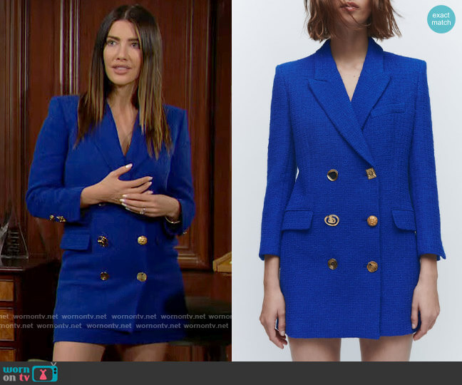 Zara Textured Blazer Dress worn by Steffy Forrester (Jacqueline MacInnes Wood) on The Bold and the Beautiful