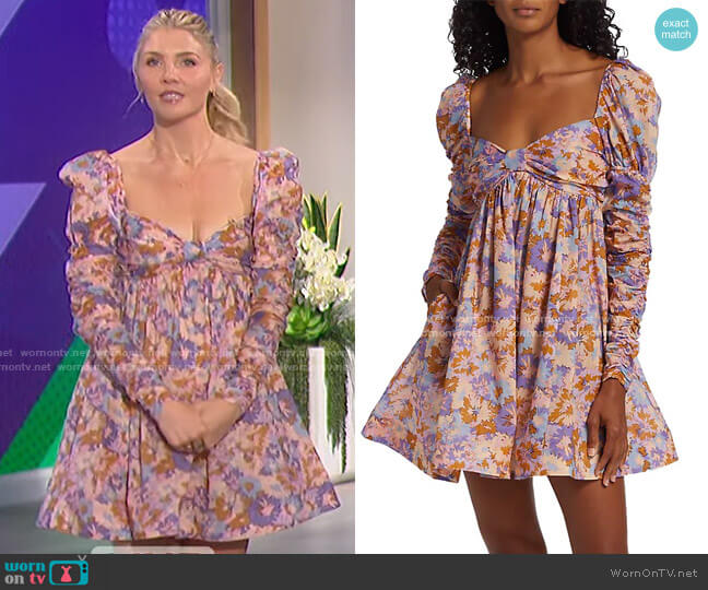 Zimmermann Violet Floral Twist Front Minidress worn by Amanda Kloots on The Talk