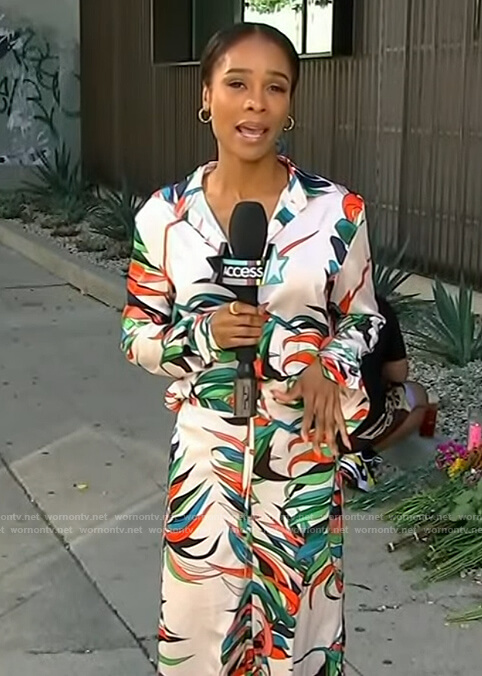 Zuri’s floral print blouse and pants on Access Hollywood