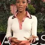 Zuri’s white contrast trim polo top on Access Hollywood