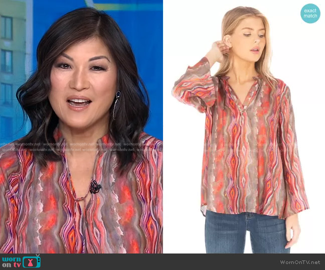 APNY V-Neck with Tassel & Bell Sleeve worn by Juju Chang on Good Morning America