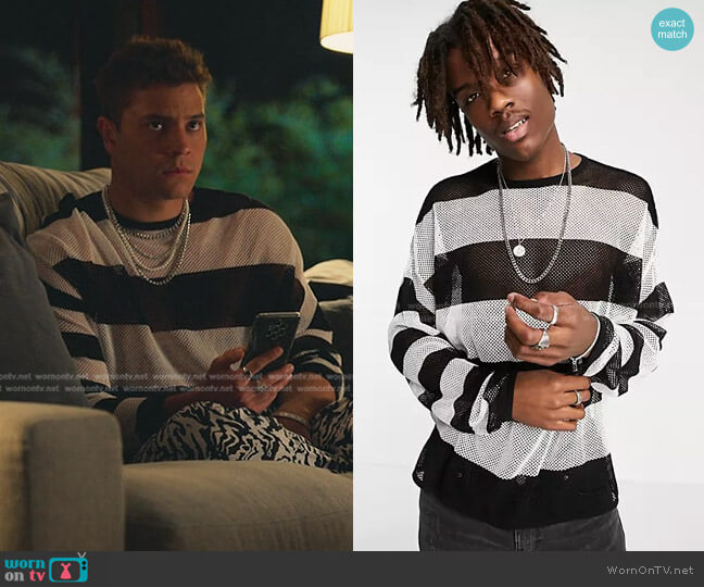 Asos Knitted Mesh Stripe Sweater in black and white worn by Ivan (André Lamoglia) on Elite