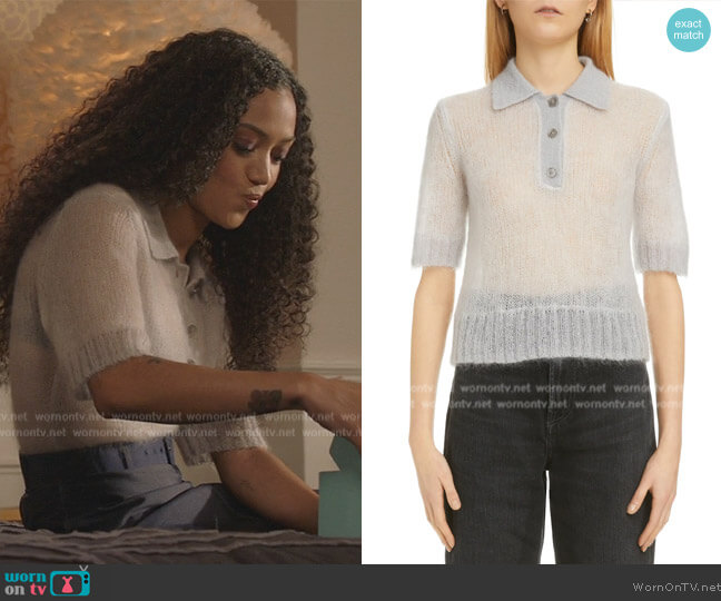 Acne Studios Kleah Double Mohair Blend Polo Sweater worn by Olivia Baker (Samantha Logan) on All American