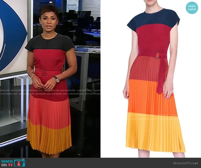 Akris Punto Pleated Techno Jersey Crewneck Dress worn by Jericka Duncan on CBS Evening News