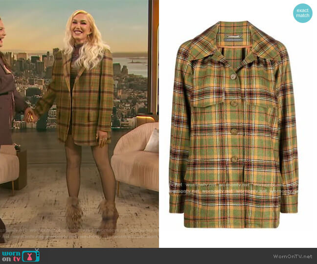 Alberta Ferretti Plaid-check shirt jacket worn by Gwen Stefani on The Drew Barrymore Show