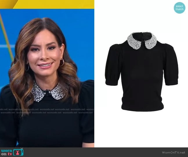 Alice + Olivia Ciara Pearl Collar Wool Sweater worn by Rebecca Jarvis on Good Morning America