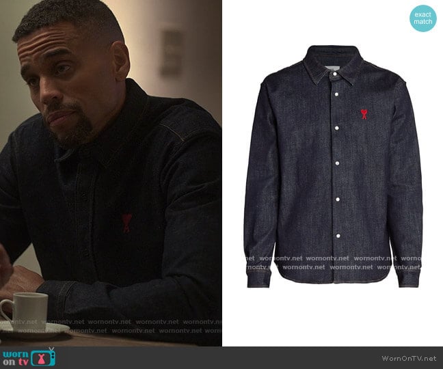 Ami Paris Logo-Embroidered Denim Shirt worn by Michael Ealy (Michael Ealy) on Reasonable Doubt