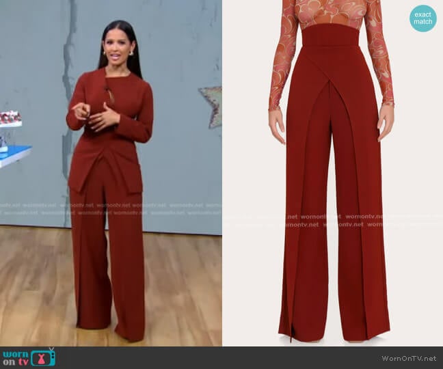 Andrea Iyamah Vira High-Rise Corset Pants worn by Rocsi Diaz on Good Morning America