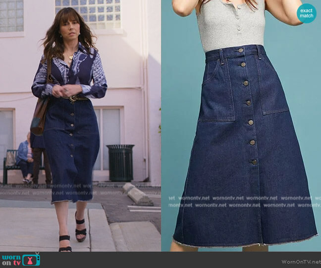 Citizens of Humanity Anouk Buttondown Skirt worn by Judy Hale (Linda Cardellini) on Dead to Me