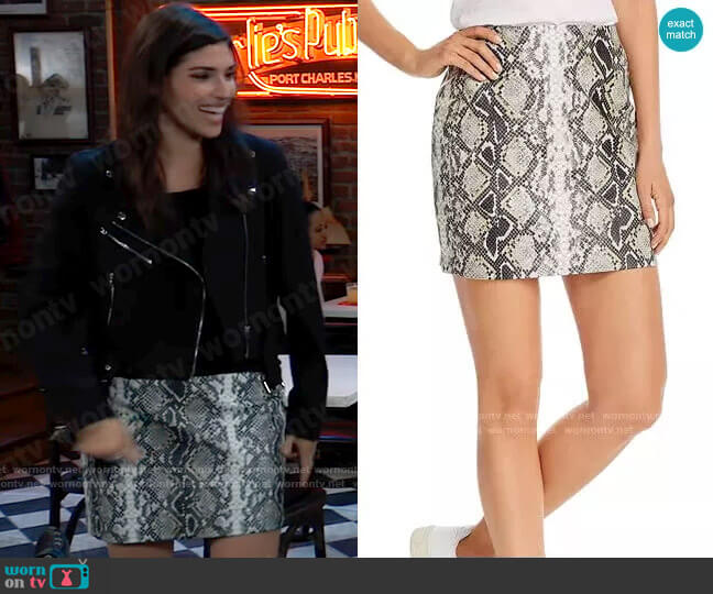 Aqua Faux Leather Snake Print Mini Skirt worn by Brook Lynn Quartermaine (Amanda Setton) on General Hospital