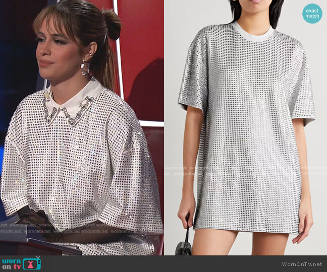 Area Oversized Crystal-Embellished Stretch-Jersey Mini Dress worn by Camila Cabello on The Voice