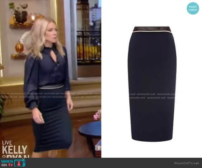 WornOnTV: Kelly’s navy ruffle blouse and pencil skirt on Live with ...