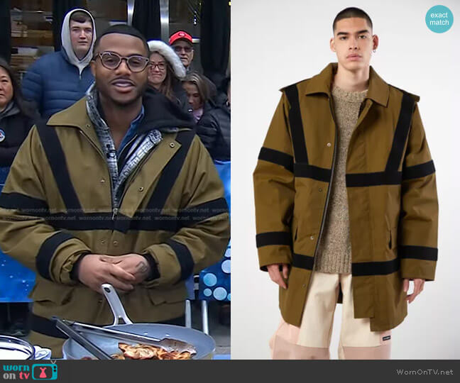 Asparagus Strapped Coat worn by Kwame Onwuachi on Today