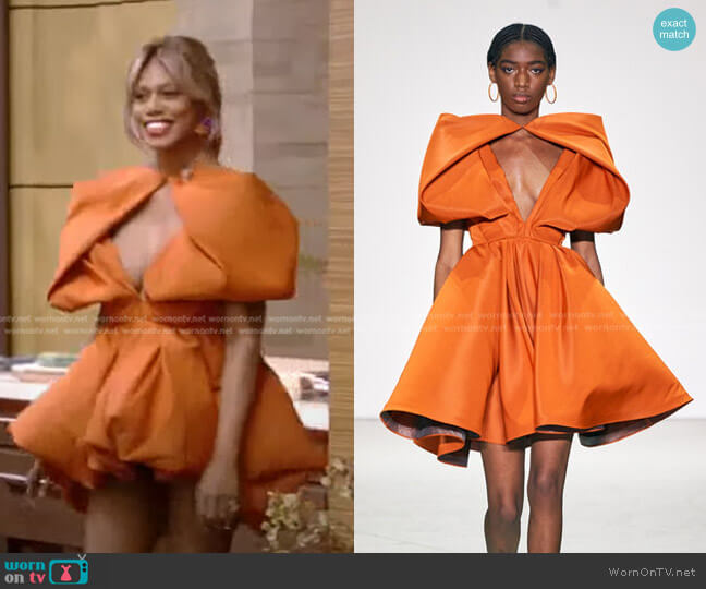 Bibhu Mohapatra Flame Cocktail Dress worn by Laverne Cox on Live with Kelly and Ryan