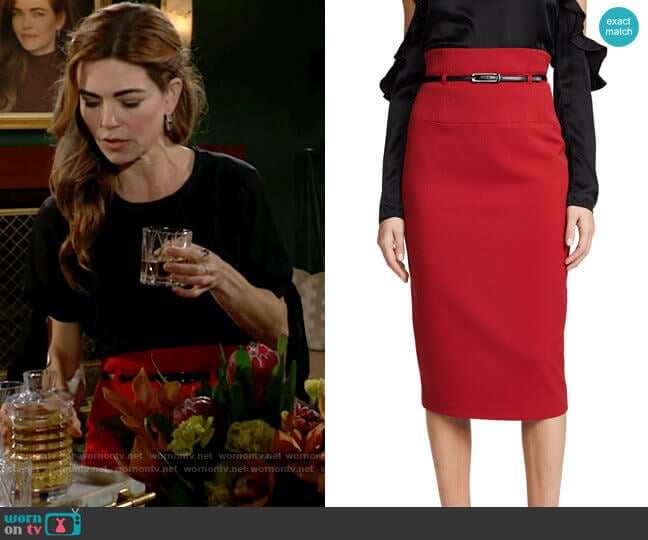 Black Halo High Waisted Pencil Skirt worn by Victoria Newman (Amelia Heinle) on The Young and the Restless