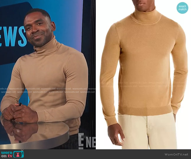 Boss Musso-P Slim Fit Turtleneck Sweater in Medium Beige worn by Justin Sylvester on E! News