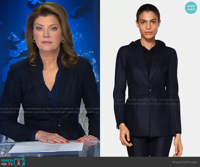 Cameron Belted Jacket by Suitsupply worn by Norah O'Donnell on CBS Evening News