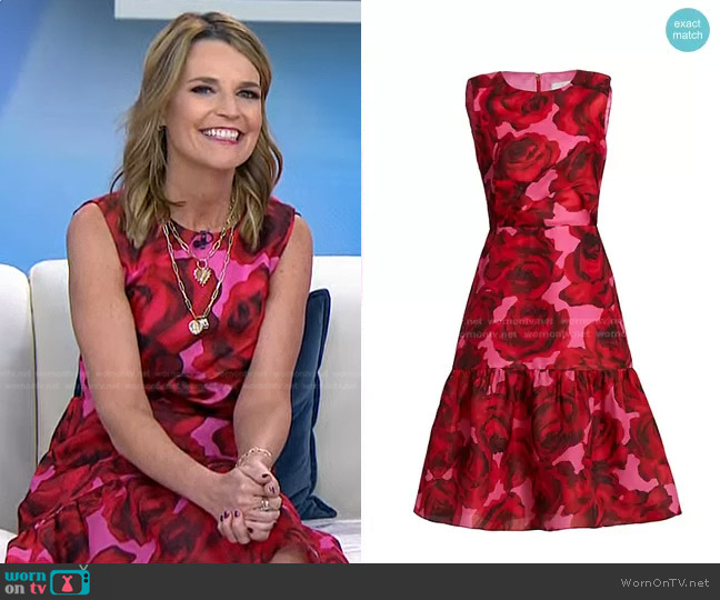 Carolina Herrera Sleeveless Painterly Rose Dress worn by Savannah Guthrie on Today