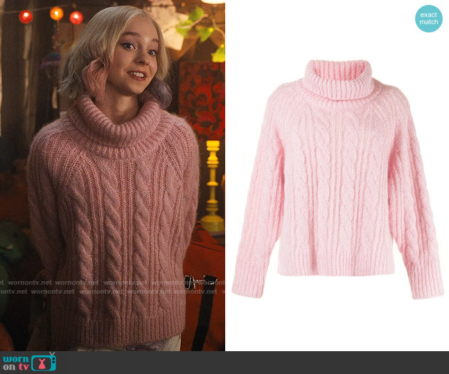 Cecilie Bahnsen Cable Knit Jumper worn by Enid Sinclair (Emma Myers) on Wednesday
