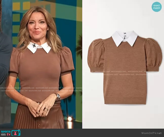 Alice + Olivia Chase Poplin-Trimmed Sweater worn by Kit Hoover on Access Hollywood