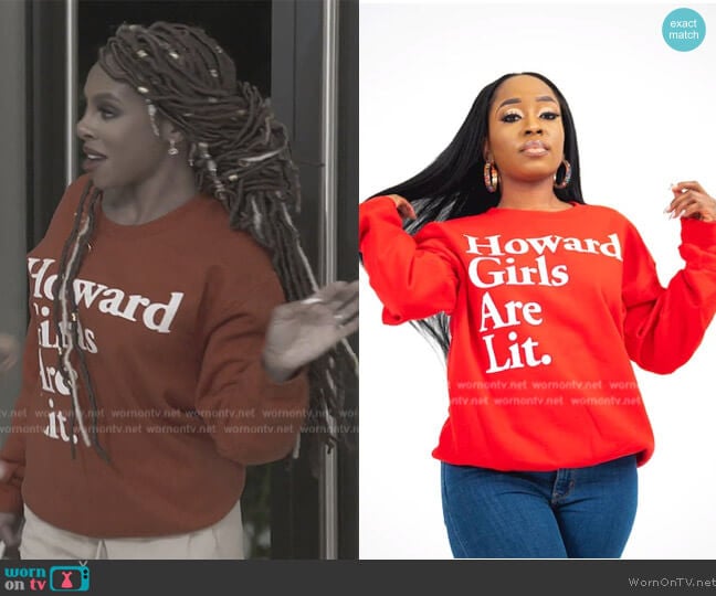 HBCU Girls Are Lit Classic Howard Girls Are Lit Sweatshirt worn by Candiace Dillard Bassett on The Real Housewives of Potomac