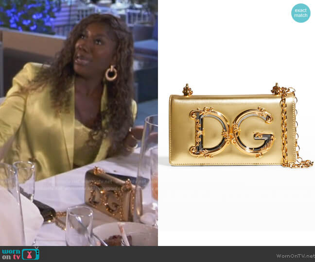 Dolce & Gabbana DG Girls Metallic Crossbody Bag worn by Wendy Osefo on The Real Housewives of Potomac