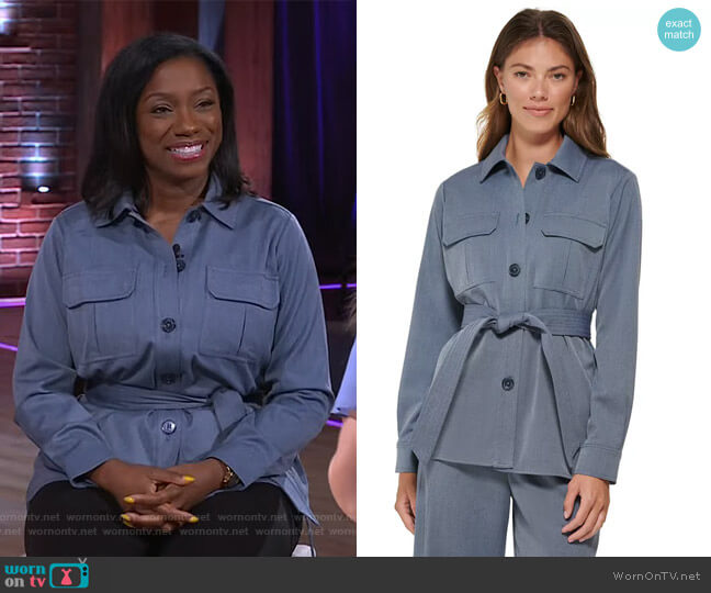 DKNY Long-Sleeve Tie-Waist Pocket Shirt Jacket worn by AJ Jefferson on The Kelly Clarkson Show