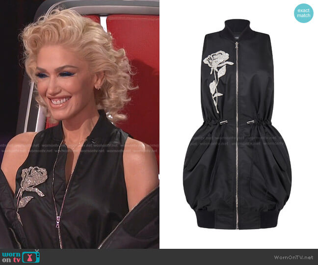 David Koma Sleeveless Bomber Mini Dress worn by Gwen Stefani on The Voice