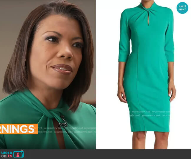 Donna Morgan Twisted Neck 3/4 Sleeve Sheath Dress worn by Nikole Killion on CBS Mornings