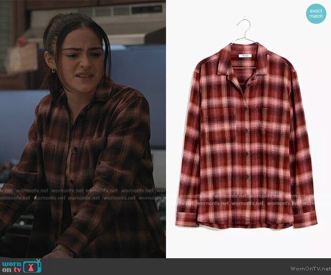 Madewell Flannel Oversized Ex-Boyfriend Swing Shirt in Buffalo Check worn by Olive Stone (Luna Blaise) on Manifest