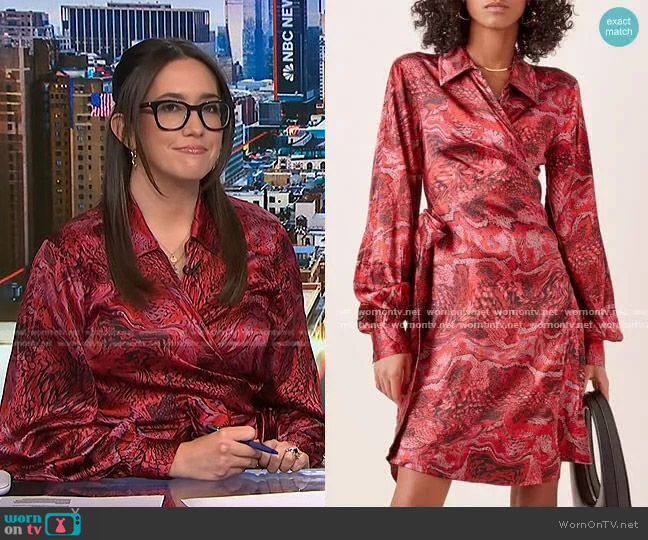 Ganni Printed Silk-Satin Wrap Dress worn by Savannah Sellers on NBC News Daily