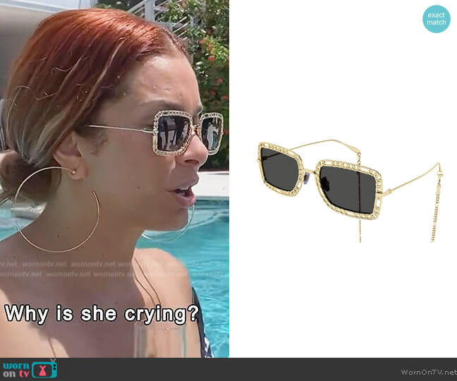 Gucci Chain Rectangle Metal Sunglasses worn by Robyn Dixon on The Real Housewives of Potomac