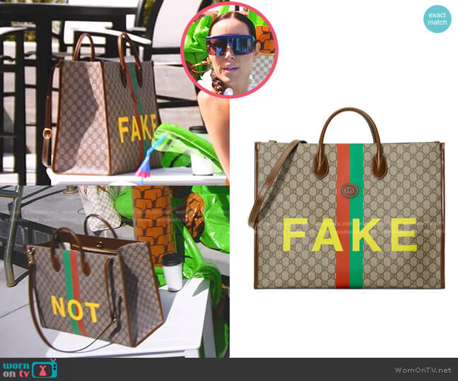 Gucci Natural FAke/Not Print Large Tote Bag worn by Angie Katsanevas on The Real Housewives of Salt Lake City