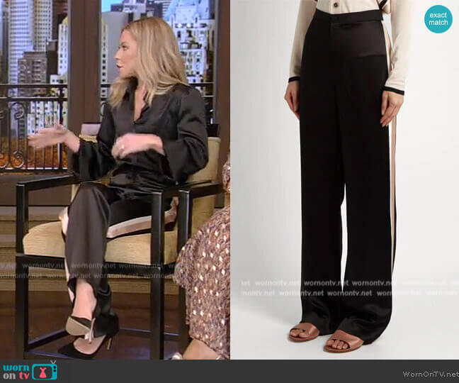 Lanvin High-Waisted Satin Trousers worn by Kelly Ripa on Live with Kelly and Ryan